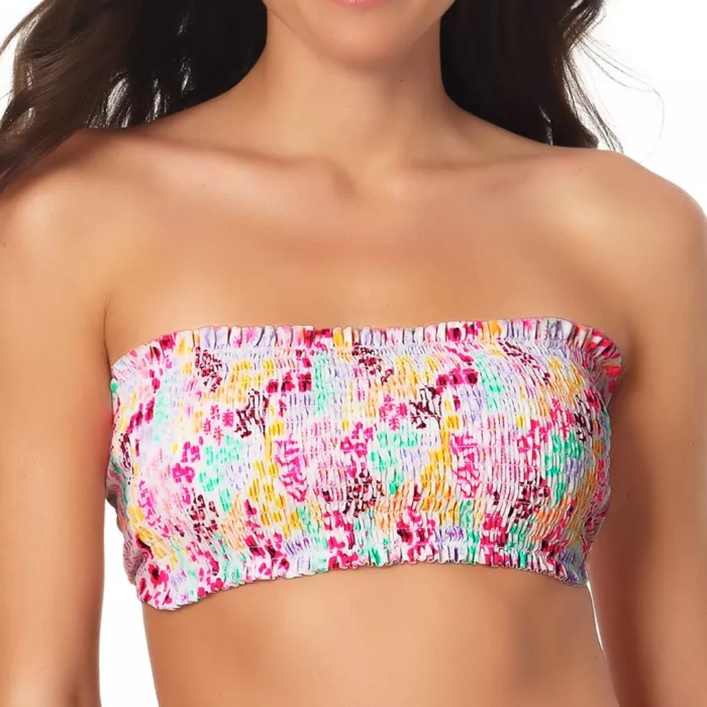 California Waves Smocked Bandeau Bikini Top